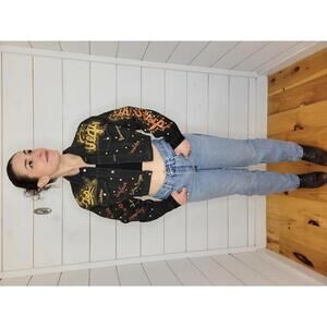 Handmade Las Vegas black denim & gold lettering jacket